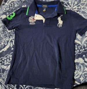 Polo by Ralph Lauren Kids Navy and Green Polo Shirt Size 7 Small Stain On Collar